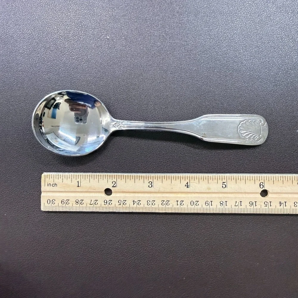 Winco Shell Pattern Stainless Steel 18-0 Bouillon Spoons Set of‎ 4 Silver 6 Inch